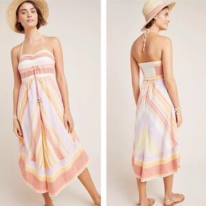Anthropologie Savannah Halter Striped Dress in a pink, yellow, and orange 0